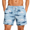 Herren Badeshorts L aus Synthetik Hellblau mit Palmenprint und Kordelzug