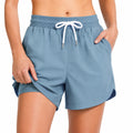 Damen-Badeshorts Größe L Blau aus Textil mit elastischem Bund und Taschen