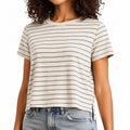 Damen T-Shirt Größe M aus Textil in Beige mit schwarzen Streifen