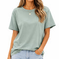 Damen T-Shirt Größe L Salbeigrün Kurzarm lockere Passform