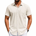 Herren Kurzarmhemd XL Creme mit Brusttasche leger