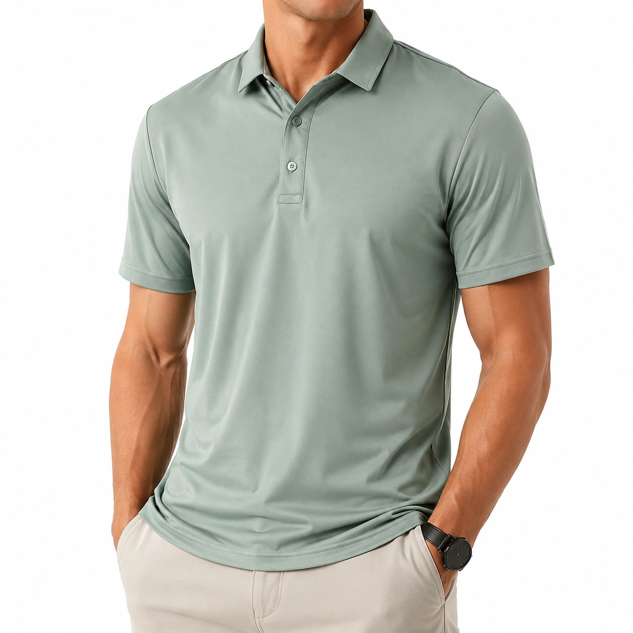 Herren Poloshirt XL aus glattem Stoff in Salbeigrün mit Kurzarm