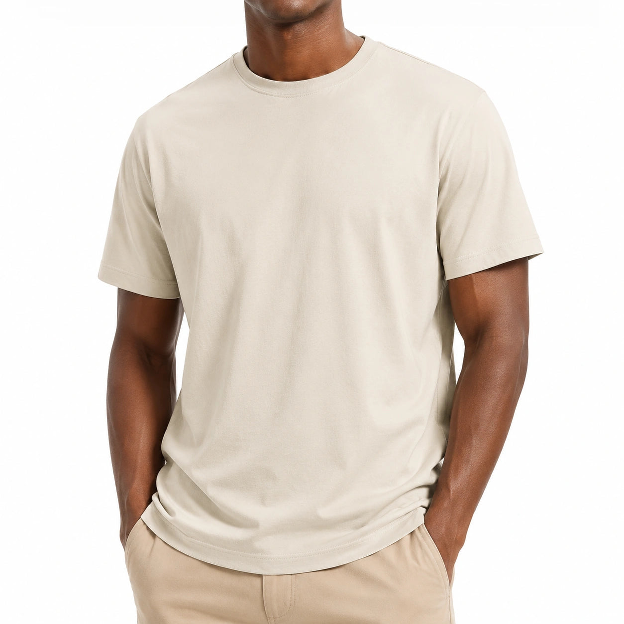 Herren T-Shirt Größe M Beige mit Rundhalsausschnitt Kurzarm