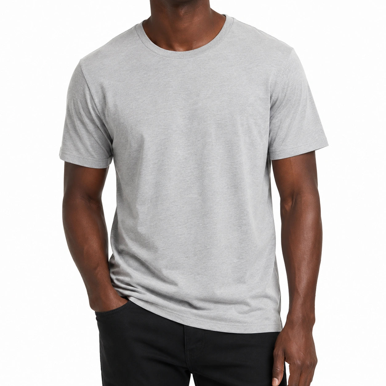Herren T-Shirt L aus Textil in Hellgrau mit Rundhalsausschnitt Kurzarm