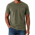 Herren T-Shirt Größe L Olivgrün mit Brusttasche Kurzarm Rundhals