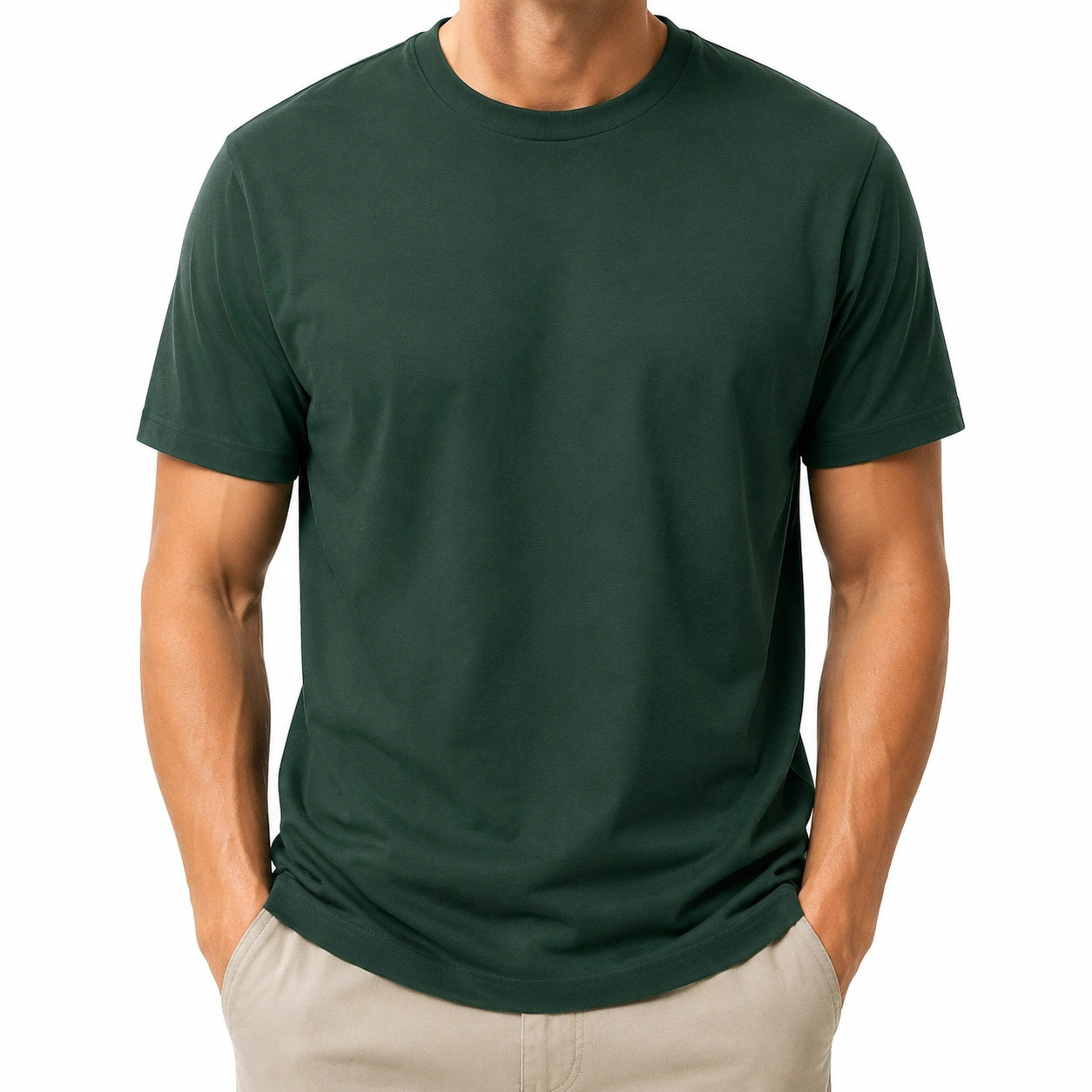 Herren T-Shirt XL dunkelgrün kurzarm einfarbig Rundhals Freizeit