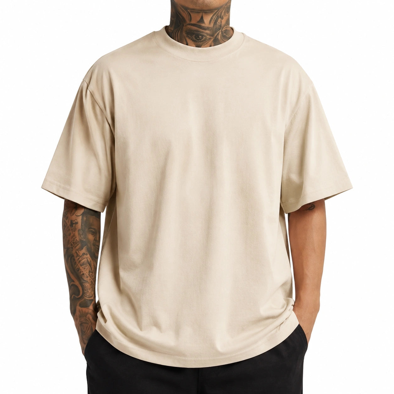 Herren T-Shirt XL Beige aus Textil im Oversize-Stil