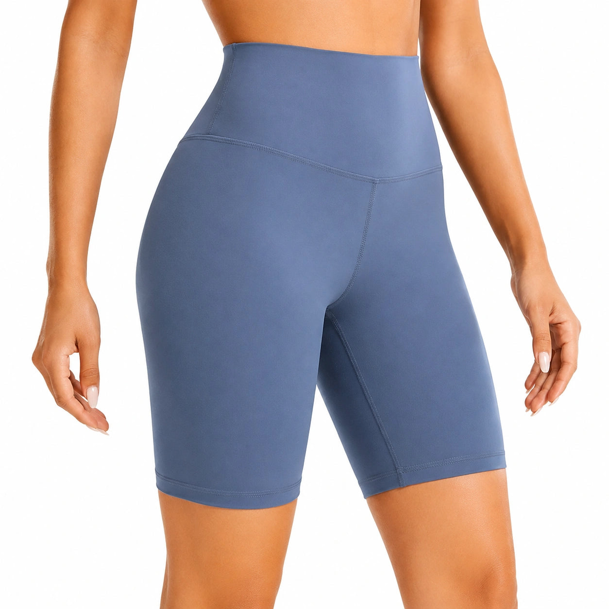 Damen Radlerhose L aus elastischem Material in Blau mit hohem Bund