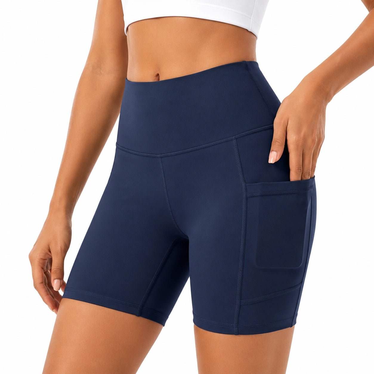 Damen Radlerhose Größe S aus elastischem Kunstfasermaterial in Dunkelblau mit Seitentasche