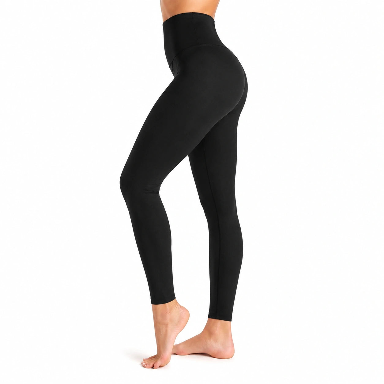 Leggings Größe M schwarzes elastisches Textilgewebe mit hohem Bund figurbetont