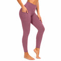 Damen Leggings Größe L aus elastischem Synthetikgewebe Mauve mit hoher Taille und Seitentaschen